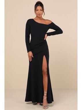 NWT Lulus Navy Elegant Sensation Asymmetrical Pleated Maxi Dress
